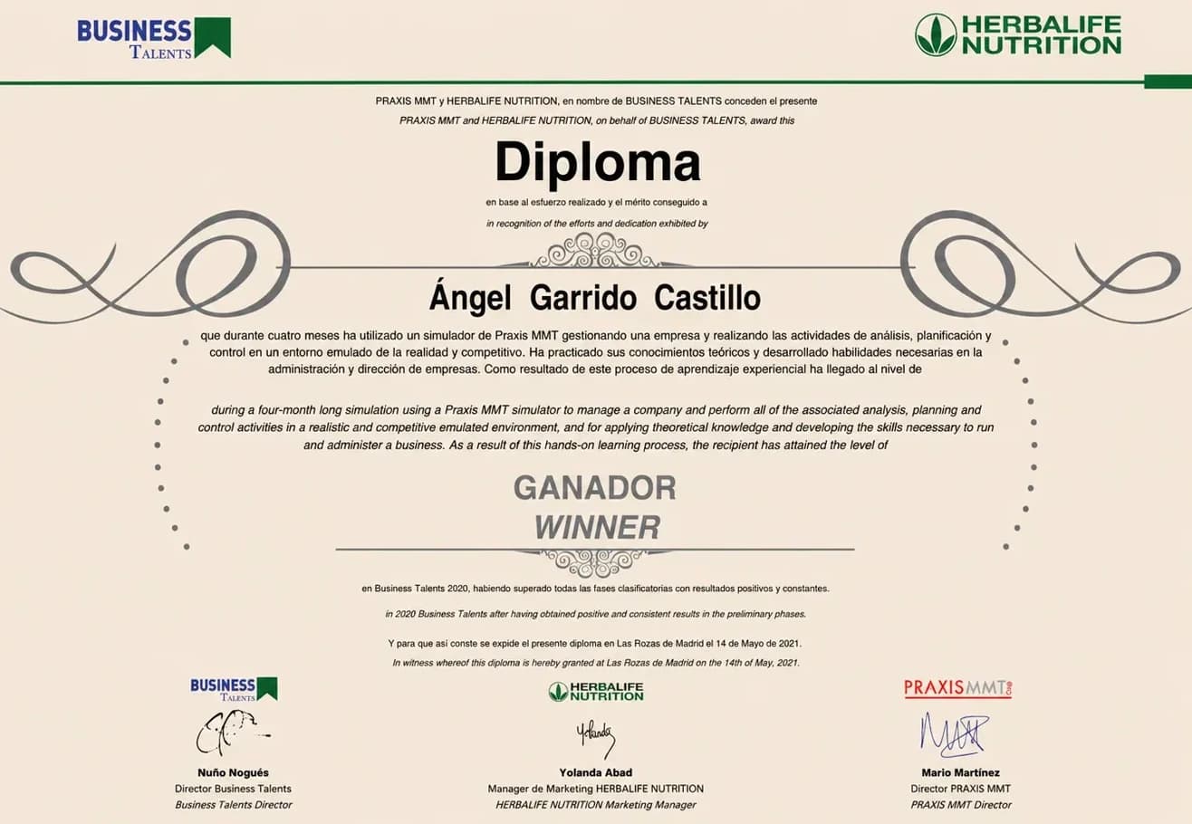 Diploma — Ganador — Business Talents 2020