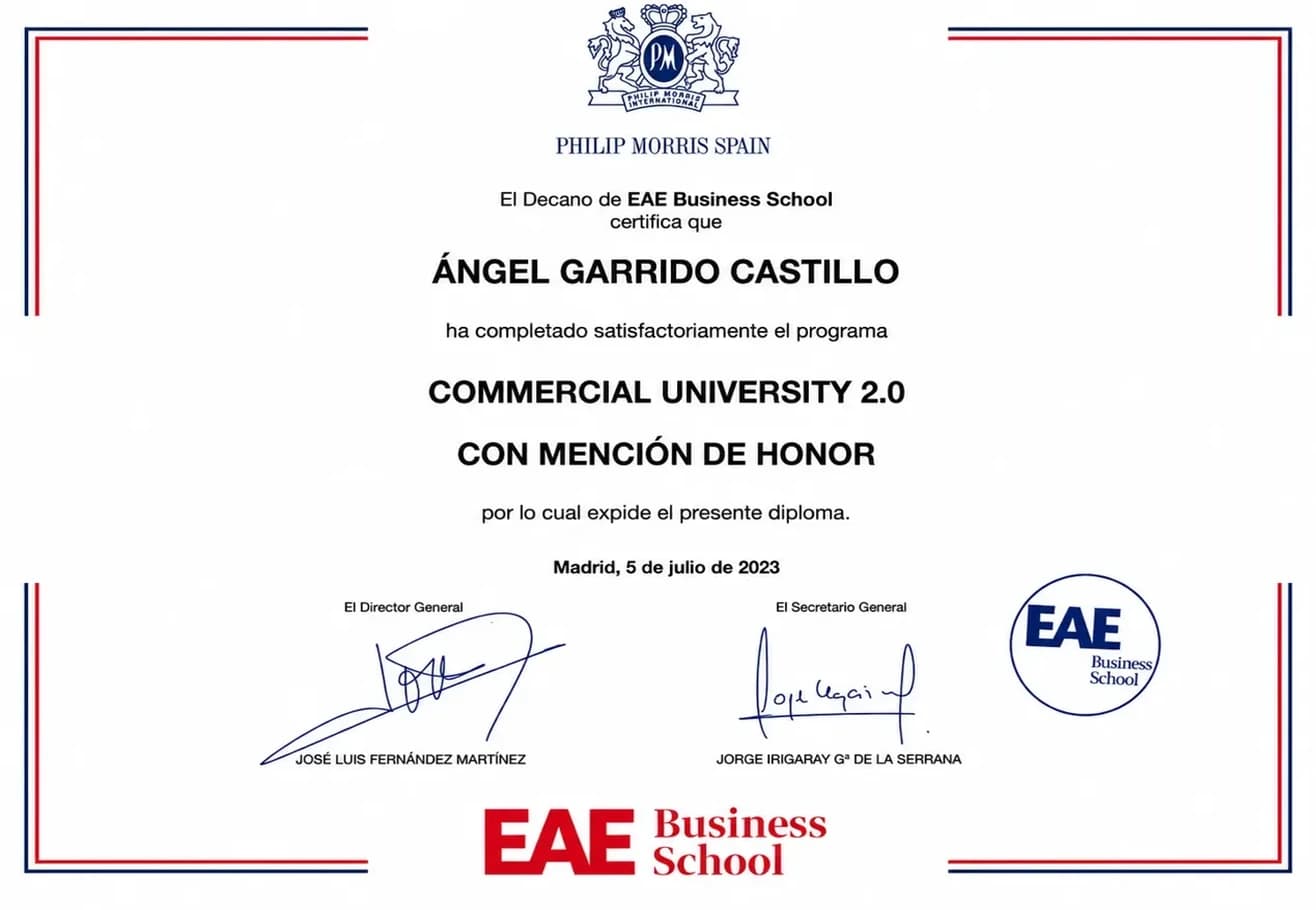 Diploma — Commercial University 2.0 — Mención de Honor
